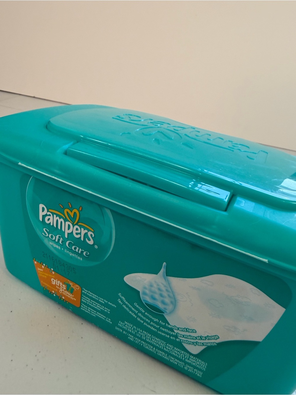 Pampers Baby Wipes Soft Container Plastic EMPTY Pop Up Top Dispenser Blue Green - Picture 3 of 6